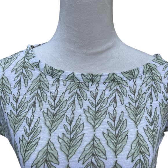 Rachel Zoe Small Boxy Short Sleeve Tee Linen Green Leaves Ivory - Picture 2 of 5